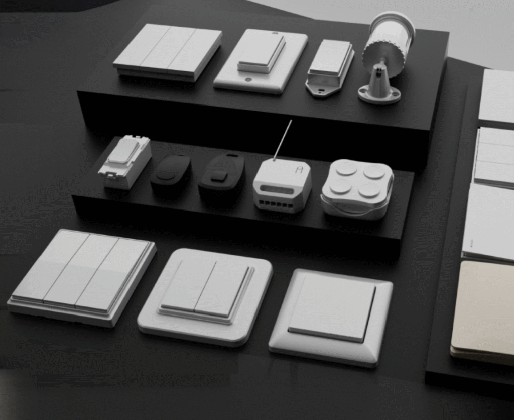 Dimi wireless product range in black background