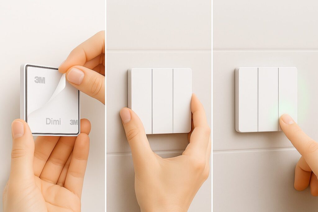 keypad installation, DIY smart switch, no wiring, peel and stick, wireless smart home
